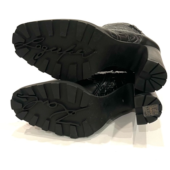 Karl Lagerfeld Black Patria Logo Embossed Lug Heel Bootie Ankle Boots 10 NEW - Picture 13 of 13